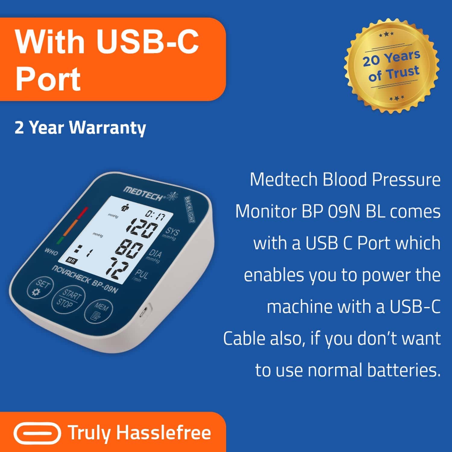 Buy MEDTECH BLOOD PRESSURE MONITOR BP09N WITH BACKLIGHT Online & Get