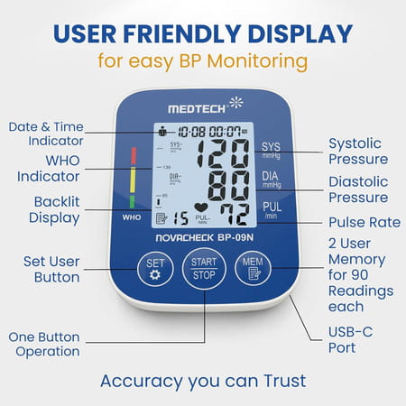 Medtech Bp09n Fully Automatic Digital Bp Monitor Blood Pressure Machine Monitoring Device