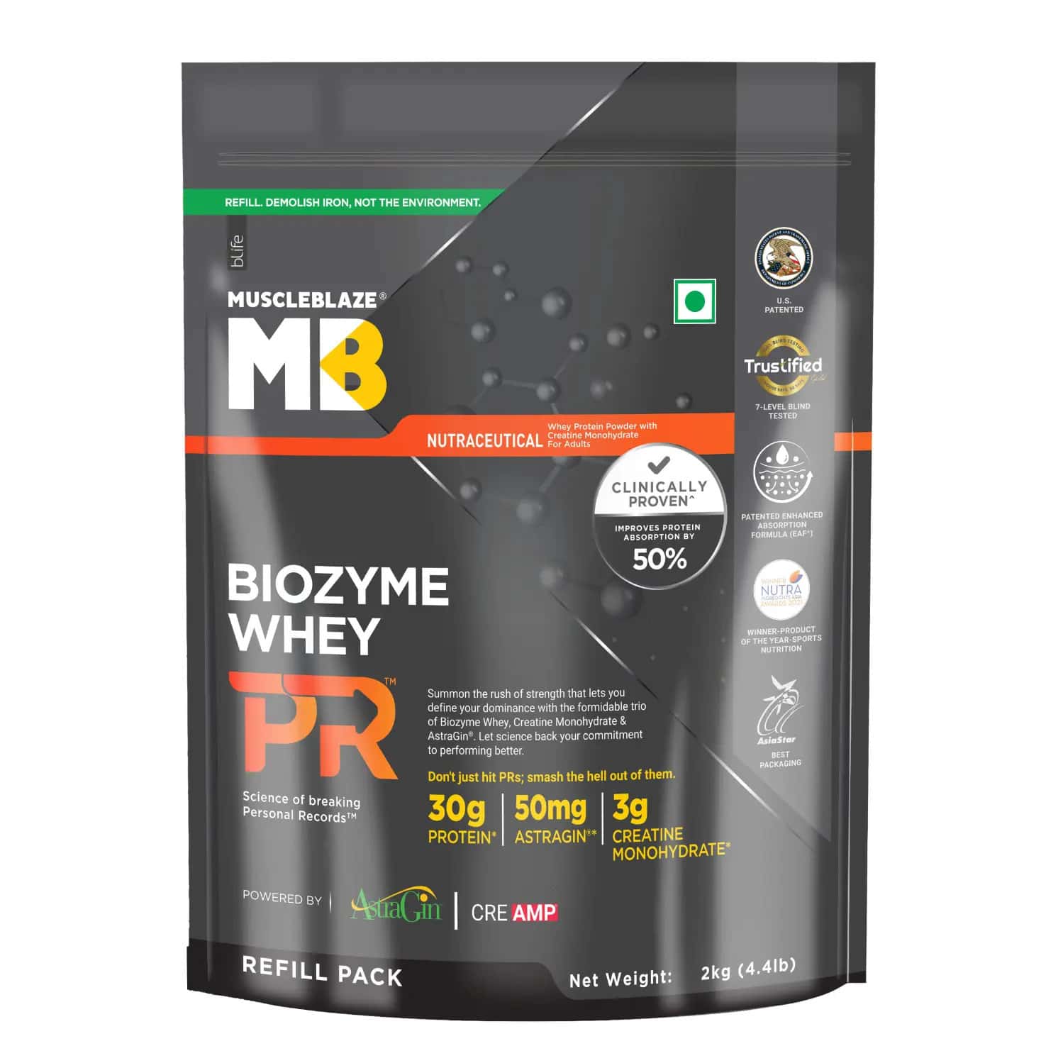 Muscleblaze Biozyme Whey Protein Pr With 30g Protein | Molten Chocolate Cake (2kg Refill Pack)