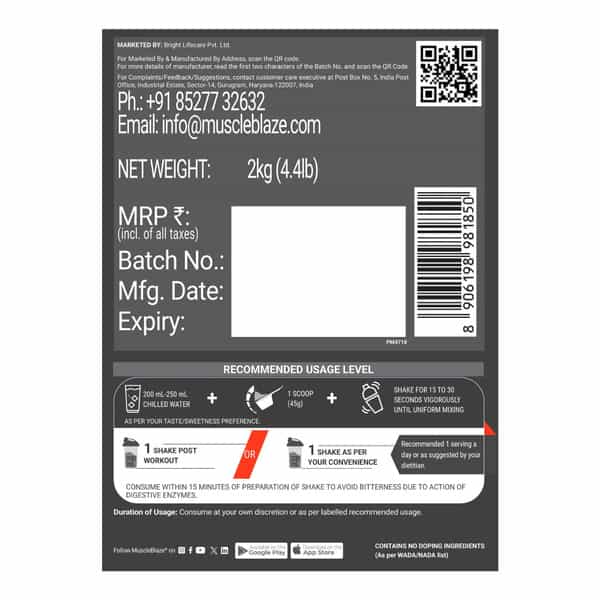 Muscleblaze Biozyme Whey Protein Pr With 30G Protein | Molten Chocolate Cake (2Kg Refill Pack)