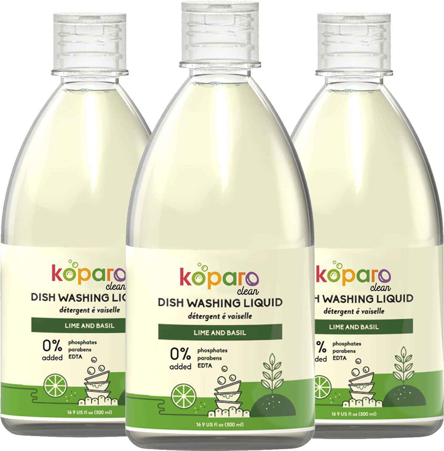 Koparo Dishwashing Liquid With Lime And Basil Plant Based | Germ Protection Baby & Pet Safe 500mlx3