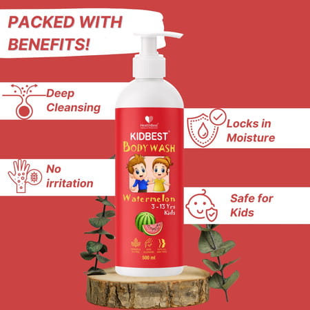 Healthbest Kidbest Bodywash For Kids|Anti-Bacterial|Tear Paraben Sls Free|Watermelon Flavor|500ml