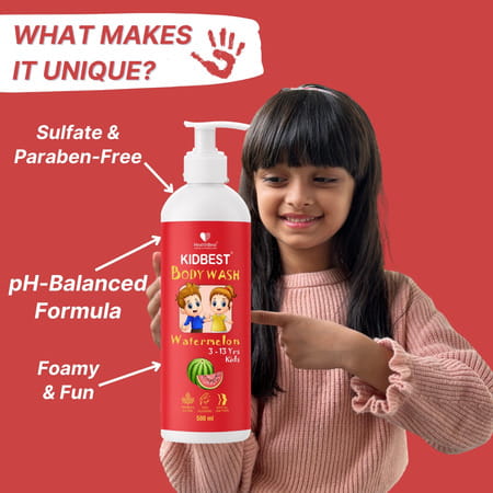 Healthbest Kidbest Bodywash For Kids|Anti-Bacterial|Tear Paraben Sls Free|Watermelon Flavor|500ml