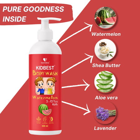 Healthbest Kidbest Bodywash For Kids|Anti-Bacterial|Tear Paraben Sls Free|Watermelon Flavor|500ml