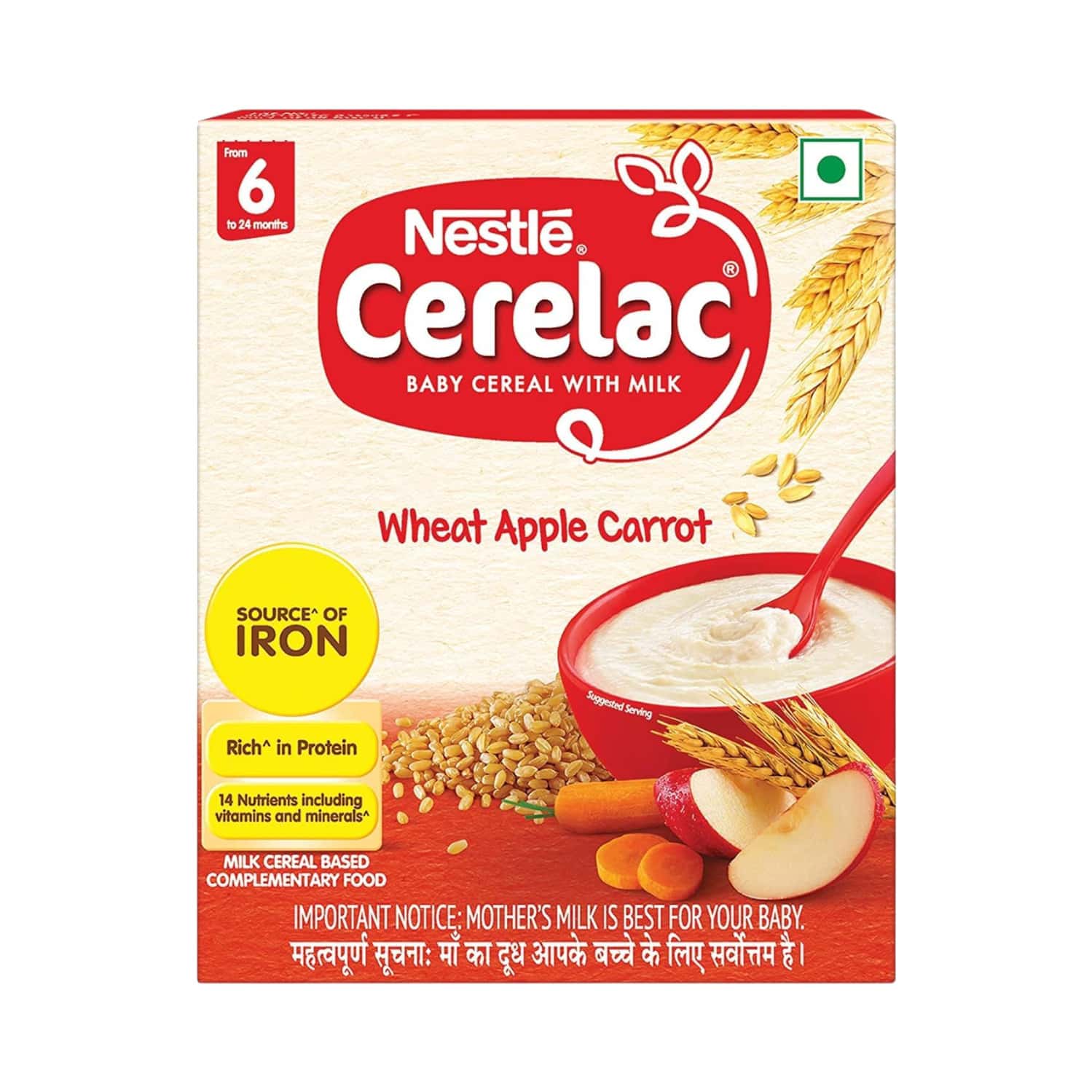 Nestle Cerelac Baby Cereal With Milk Wheat Apple Carrot Stage 1 From 6 To 24 Months Box Of 300gm