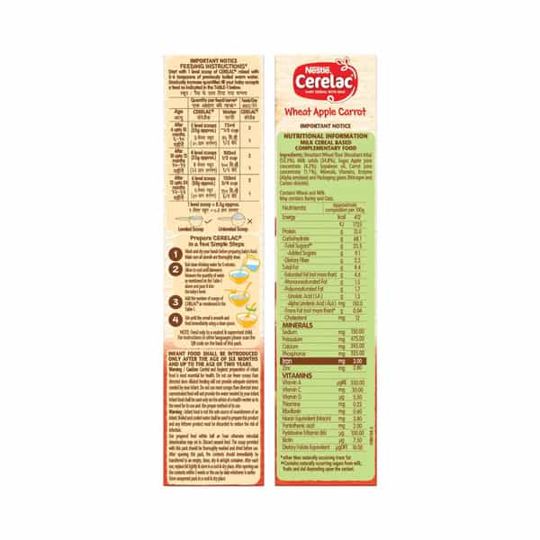 Nestle Cerelac Baby Cereal With Milk Wheat Apple Carrot Stage 1 From 6 To 24 Months Box Of 300Gm
