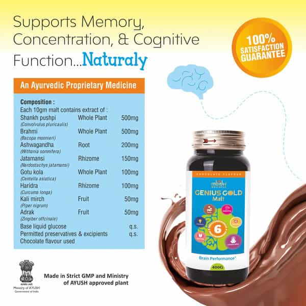 Mbdhwellness Genius Gold Malt-Brain Booster With Brahmi Ashwagandha And 6 More. (Pack Of 2)