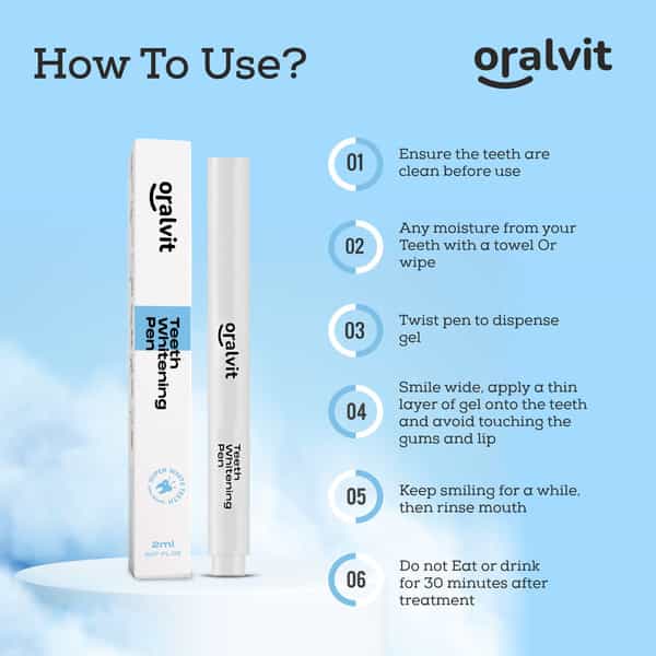 Oralvit Teeth Whitening Pen |Vegan | Enamel-Safe| Removes Stains & Whitens Teeth | Unisex - 2Ml