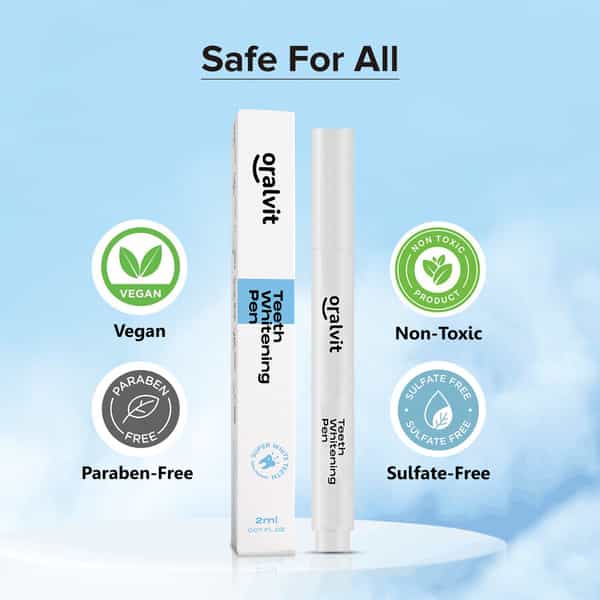 Oralvit Teeth Whitening Pen |Vegan | Enamel-Safe| Removes Stains & Whitens Teeth | Unisex - 2Ml