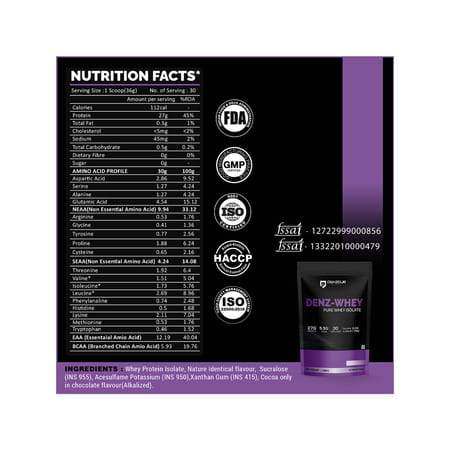 Denzour Nutrition Denz Whey Isolate Protein Powder For Men | Women | Dark Chocolate Flavour | 1.08kg