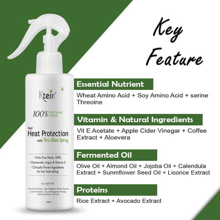 Ktein Natural100% Plant Base Hair Heat Protection Spray With Extra Shine 200Ml