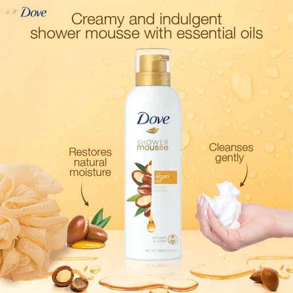 Dove Shower Mousse With Argan Oil 24 Hour Softness Sulphate Free- 200Ml