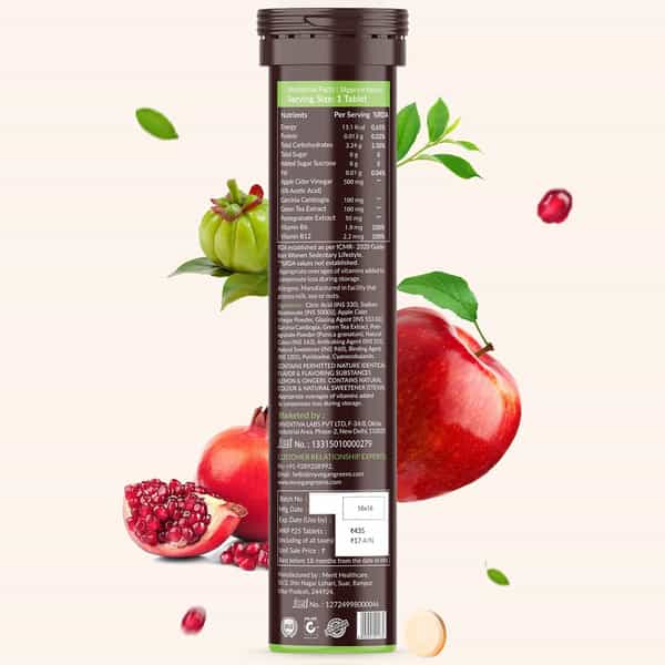 Vegan Greens Apple Cider Vinegar With Garcinina, Pomegrate, Green Tea, Vit B6- 25 Effer, Lemonginger