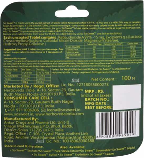 So Sweet Stevia (100)Tablets Dispenser - Sugar Free