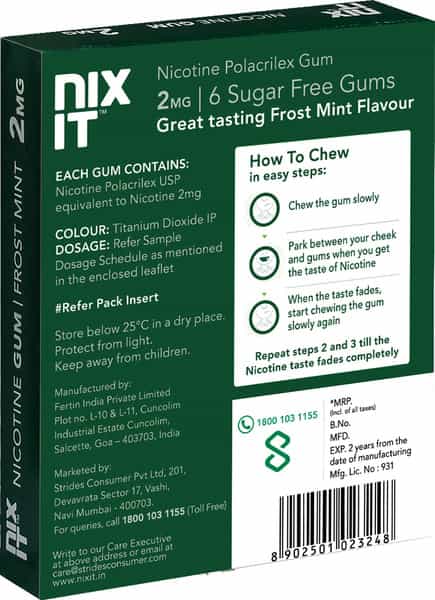 Nixit Nicotine Frost Mint Gums 2Mg Sugar-Free Bigger Size (Pack Of 56) - Helps Quit Smoking