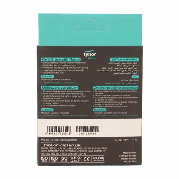 Tynor E 06 Wrist Brace With Thumb Size Universal