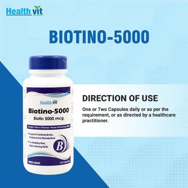 Healthvit Biotino-5000 Biotin 5000 Mcg For Hair Skin And Nails Complete Multivitamin - 120 Capsules