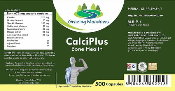 Grazing Meadows Calci Plus (675Mg) - Natural Calcium Supplement For Bone Health|2X Pack 500 Capsules
