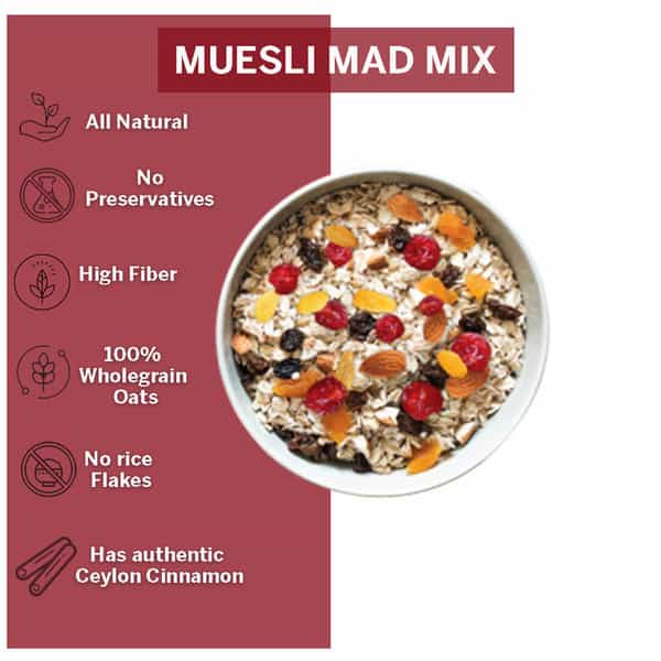 Oateo Muesli Mad Mix (Raisins Cherry Almond) 400 Grams - 400G