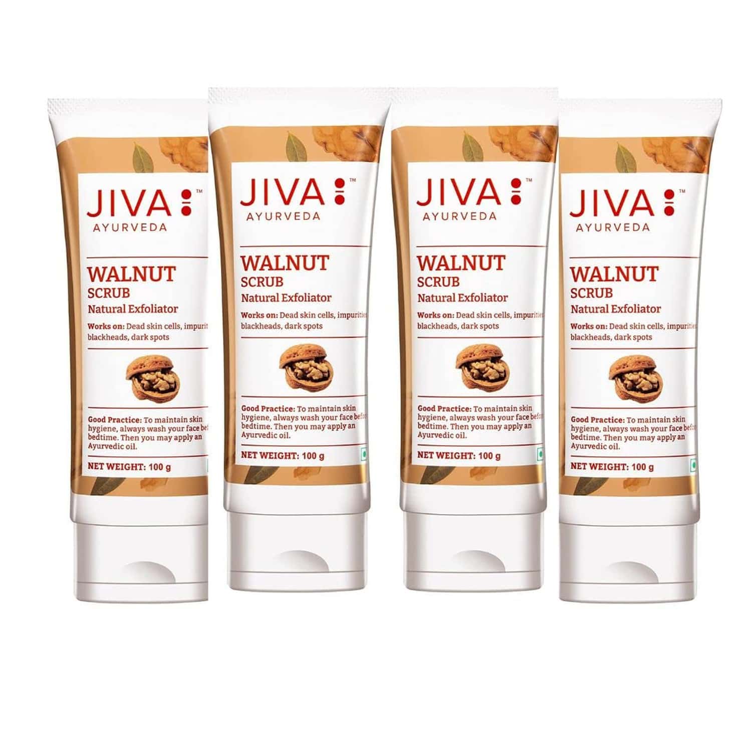 Jiva Walnut Scrub Removes Blackheads & Dark Spots For All Skin Types - 100(pack Of 4)