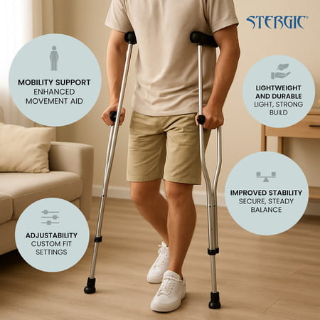 Stergic Next Adjustable Crutches For Injury Recovery Mobility & Comfort Support Pair 1 No'S