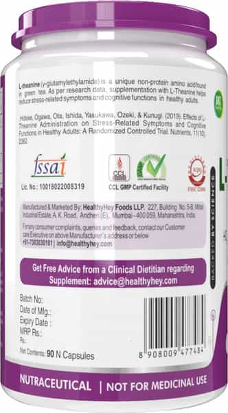 Healthyhey L-Theanine - Support Relaxation - 90 Vegetarian Capsules