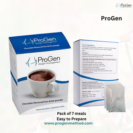 Progen Chocolate Flavoured Hot Drink Powder | 15 G Of Protein Per Meal | Pack Of 7 105 Gm