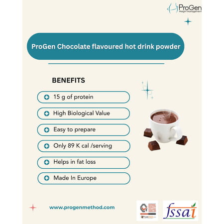 Progen Chocolate Flavoured Hot Drink Powder | 15 G Of Protein Per Meal | Pack Of 7 105 Gm