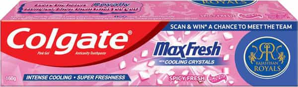 Colgate Maxfresh Pink Spicy Fresh Gel Toothpaste - 160 Gm - Rajasthan Royals Special Edition Pack
