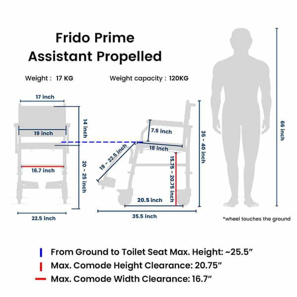 Arcatron Mobility Prime Assistant Propelled Shower Commode Wheelchair - Swivel Armrest