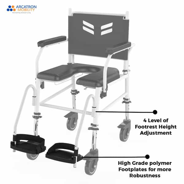 Arcatron Mobility Prime Assistant Propelled Shower Commode Wheelchair - Swivel Armrest