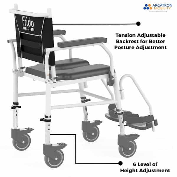 Arcatron Mobility Prime Assistant Propelled Shower Commode Wheelchair - Swivel Armrest