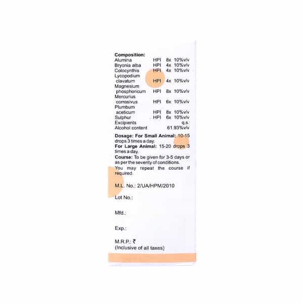 Bakson Homoeopathy V19 Drops | Colic | For Veterinary Use | 30 Ml