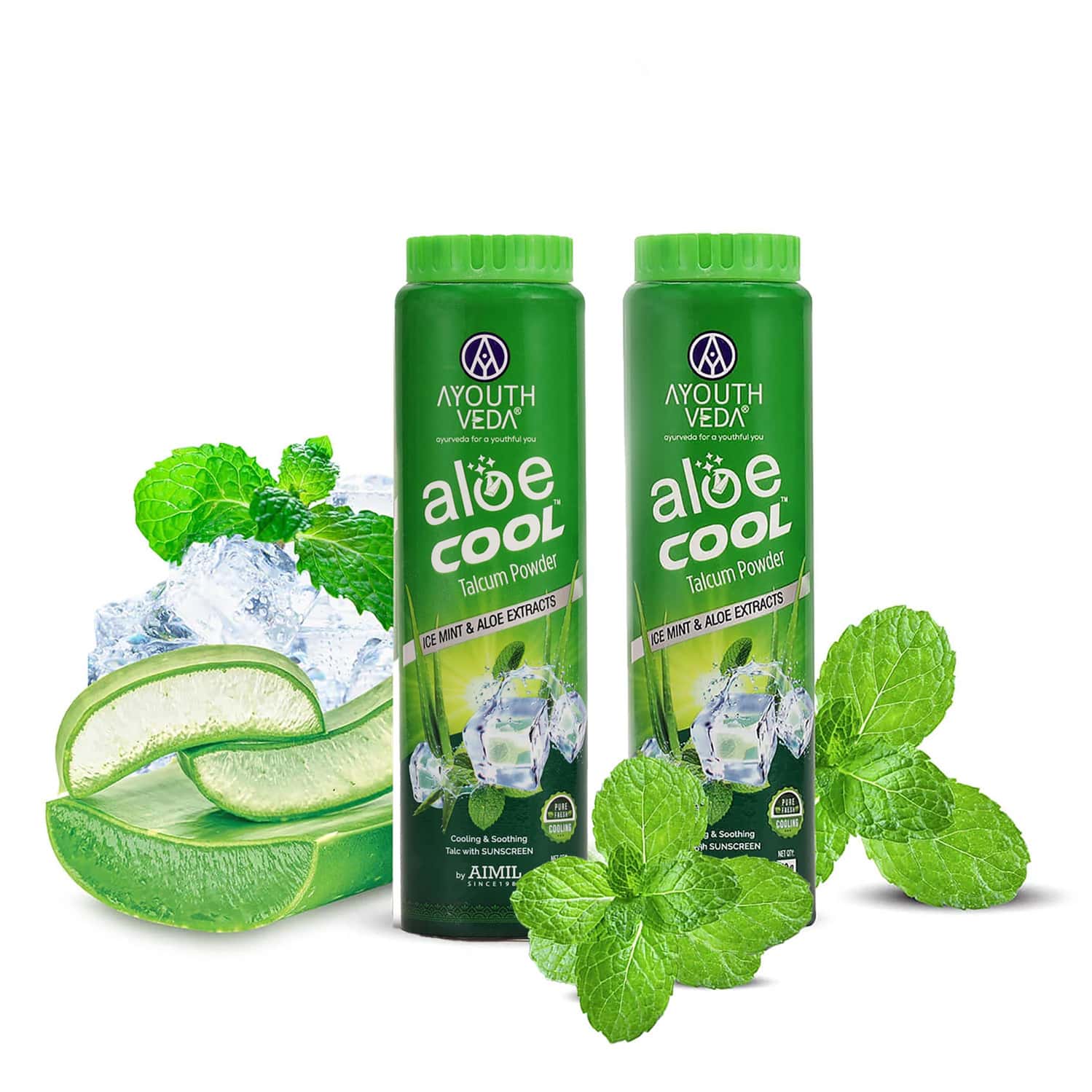 Ayouthveda Aloe Cool Talcum Powder With Mint And Aloe Extracts 300g + 300g Free