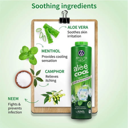 Ayouthveda Aloe Cool Talcum Powder With Mint And Aloe Extracts 300G + 300G Free