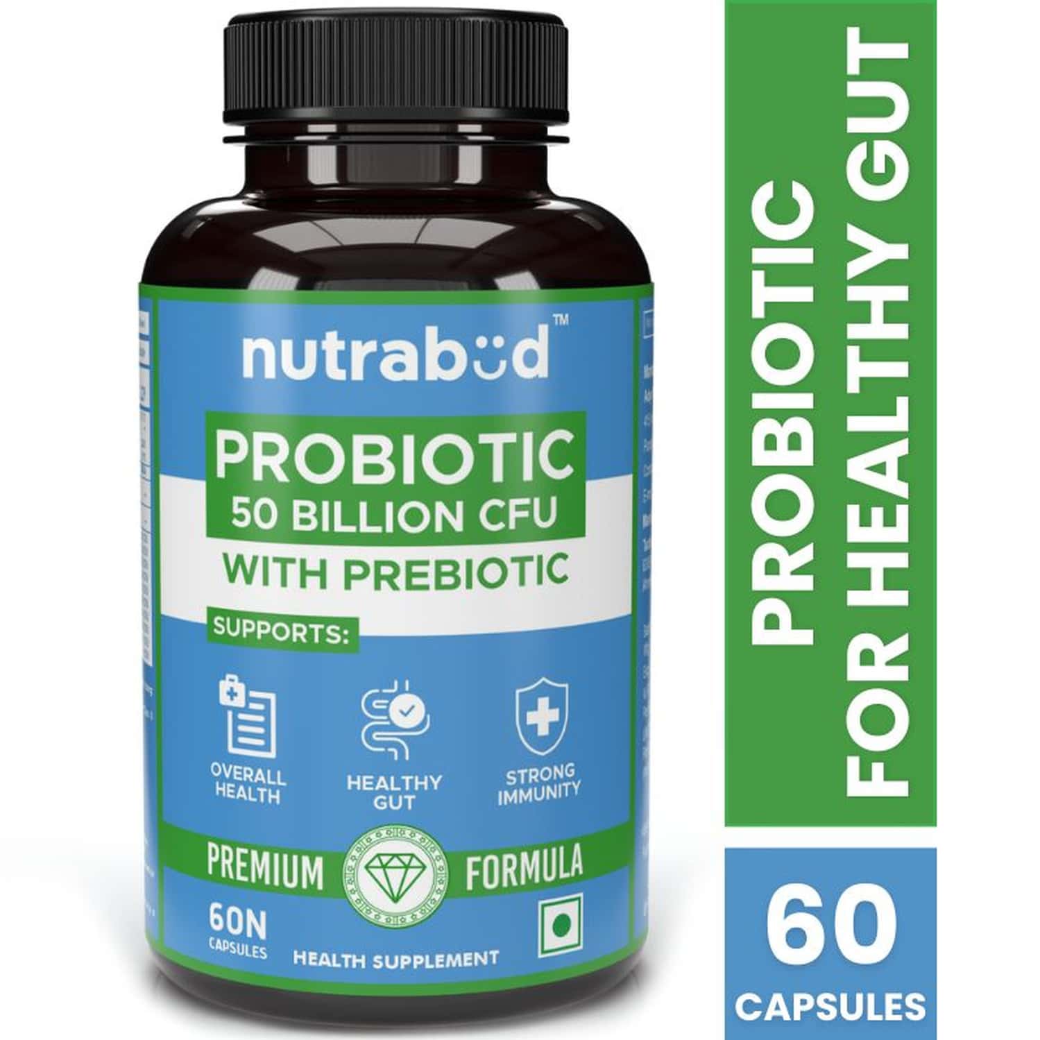 Nutrabud Probiotic 50 Billion Cfu | Gut & Immune Support | 60 Veg Capsules