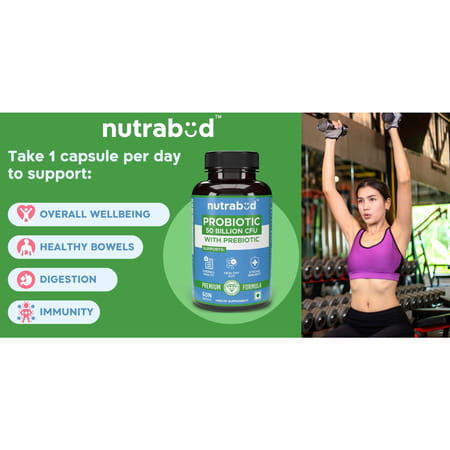 Nutrabud Probiotic 50 Billion Cfu | Gut & Immune Support | 60 Veg Capsules