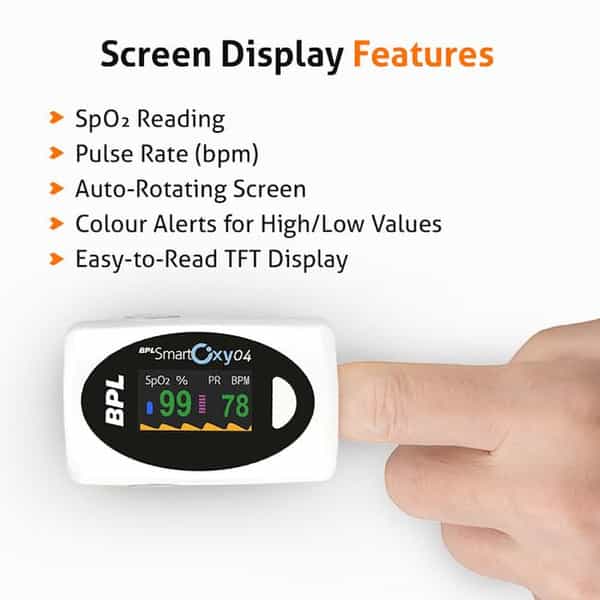 Bpl Medical Technologies Smart Oxy 04 Tip Pulse Oximeter | High Accuracy | Oled Display - White