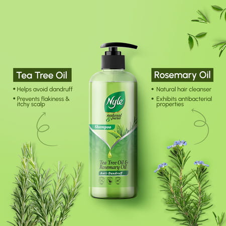 Nyle Natural & Pure Anti Dandruff Shampoo | With Goodness Of Tea Tree Oil & Rosemary Oil | 300ml