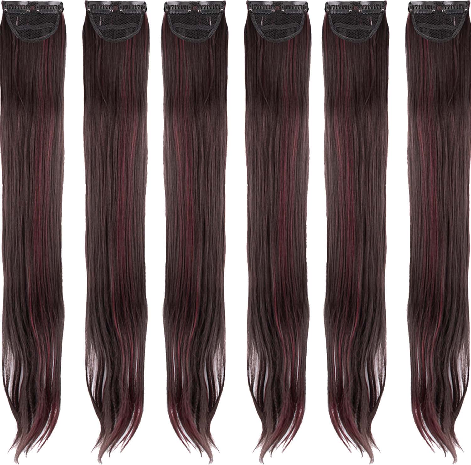 Streak Street Clip-In 24" Straight Burgundy Side Patches (6pcs Set)