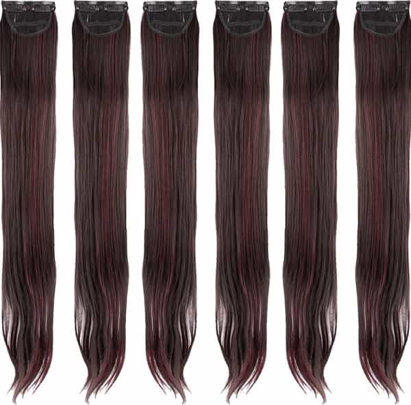 Streak Street Clip-In 24" Straight Burgundy Side Patches (6Pcs Set)