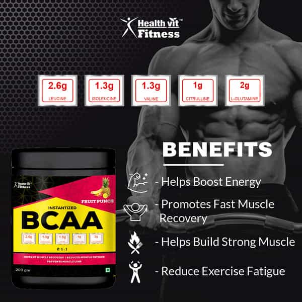 Healthvit Fitness Bcaa 6000Mg 2:1:1 200G (10 Servings)Fruit Punch Flavour