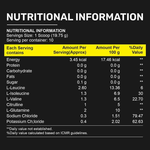 Healthvit Fitness Bcaa 6000Mg 2:1:1 200G (10 Servings)Fruit Punch Flavour