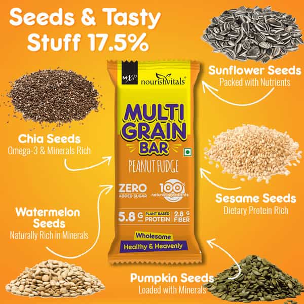 Nourishvitals Multigrain Peanut Fudge Bar Rich In Vitamins & Minerals 200G