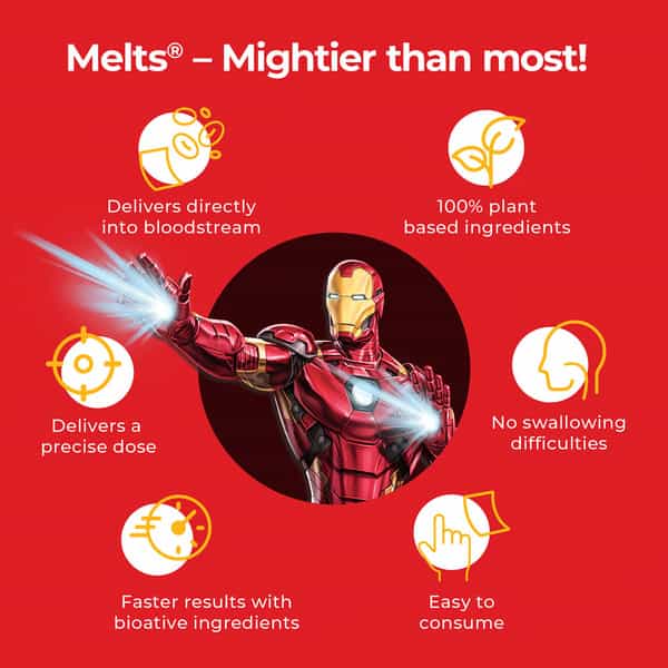 Wellbeing Nutrition Iron Man Melts - Kids Vitamin B12 | D3+K2 - Exotic Mango (30 Strips)