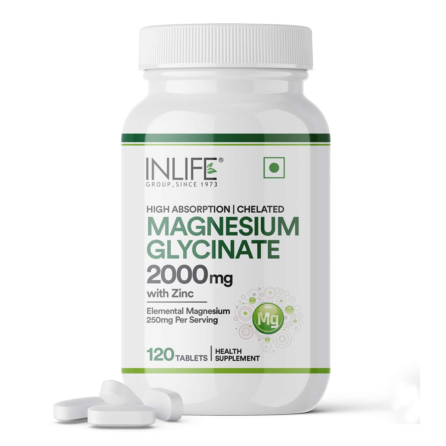 Inlife Magnesium Glycinate With Zinc Picolinate Tablets 2000mg | Chelated High Absorption | 120n