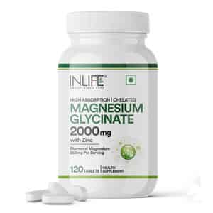 Inlife Magnesium Glycinate With Zinc Picolinate Tablets 2000mg | Chelated High Absorption | 120n