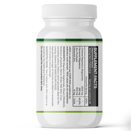 Inlife Magnesium Glycinate With Zinc Picolinate Tablets 2000Mg | Chelated High Absorption | 120N