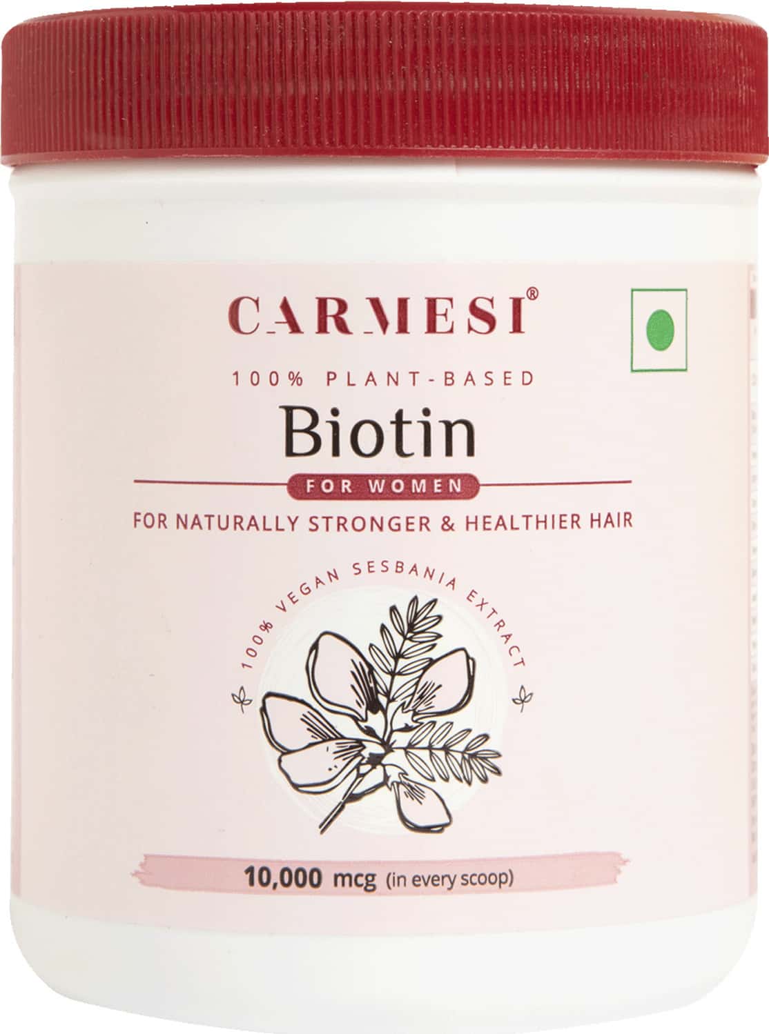Carmesi 100% Plant-Based Biotin For Women For Naturally Stronger & Healthier Hair 90g (15 Servings)
