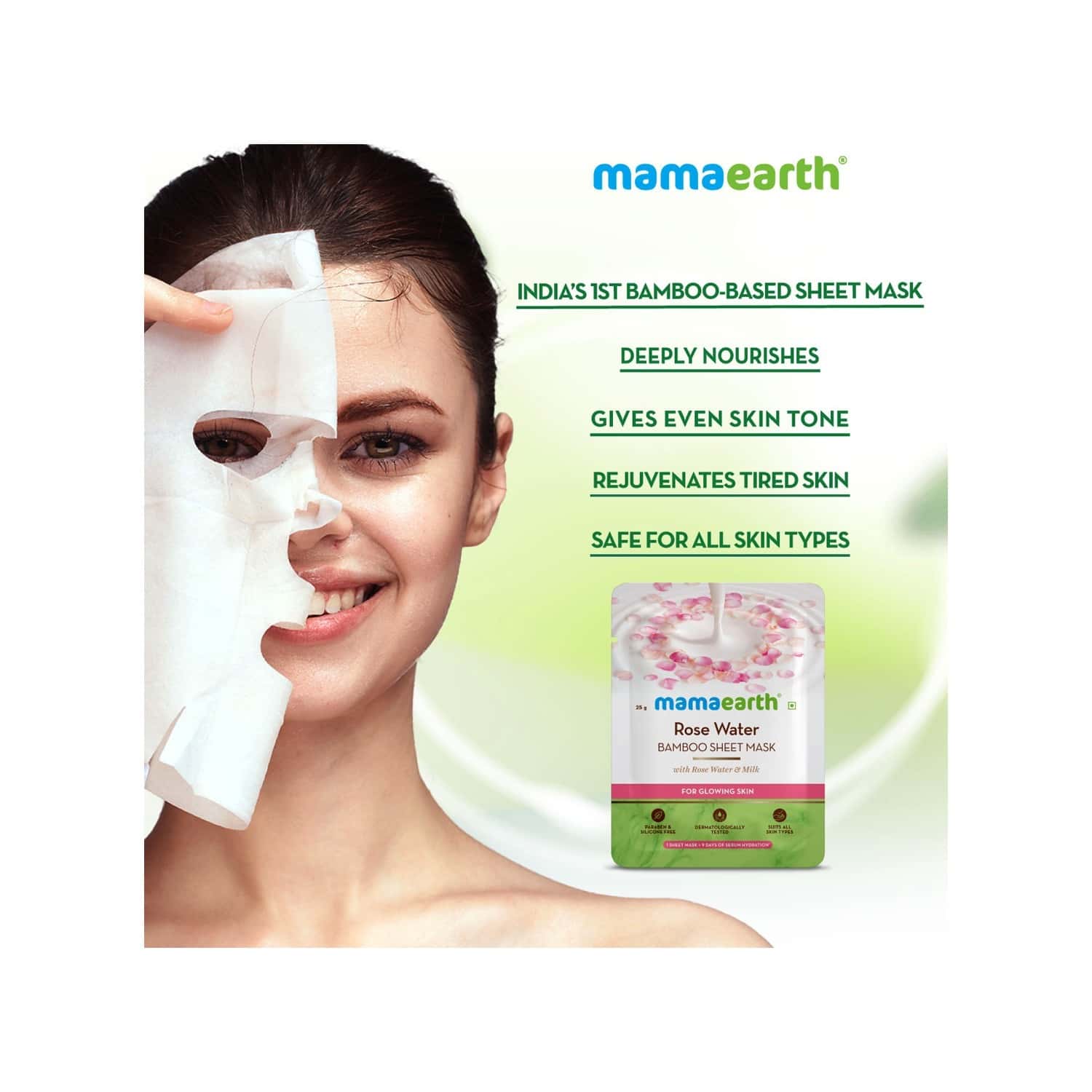 Buy MAMAEARTH ROSE WATER BAMBOO SHEET MASK WITH ROSE WATER & MILK FOR